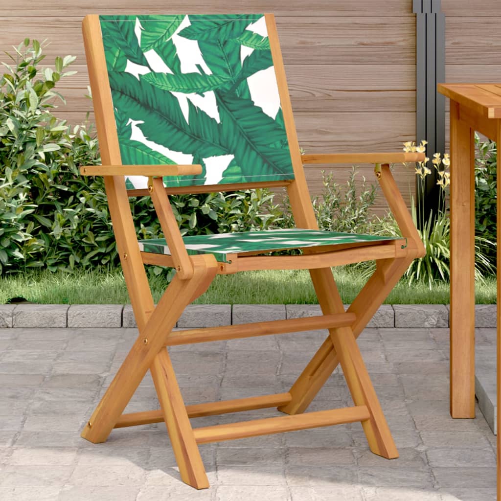 Garden Chairs 2 pcs Leaf Pattern Solid Wood Acacia and Fabric