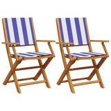 Garden Chairs 2 pcs Blue and White Solid Wood Acacia and Fabric