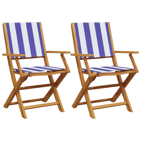 Garden Chairs 2 pcs Blue and White Solid Wood Acacia and Fabric