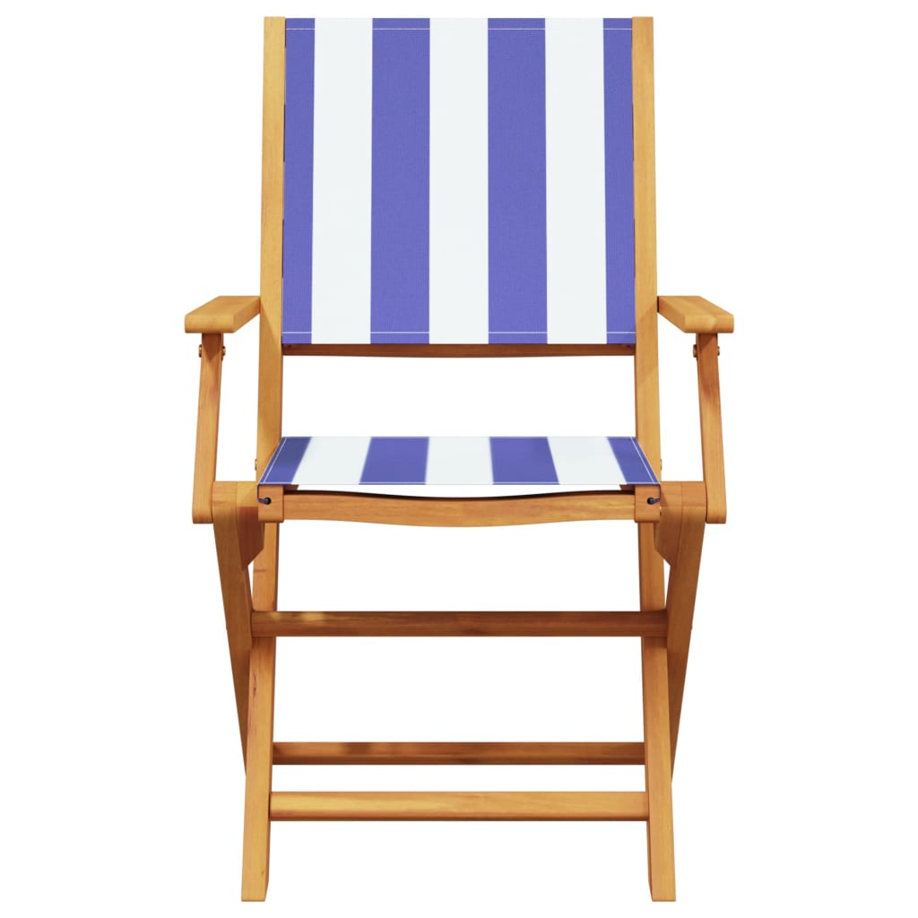 Garden Chairs 2 pcs Blue and White Solid Wood Acacia and Fabric