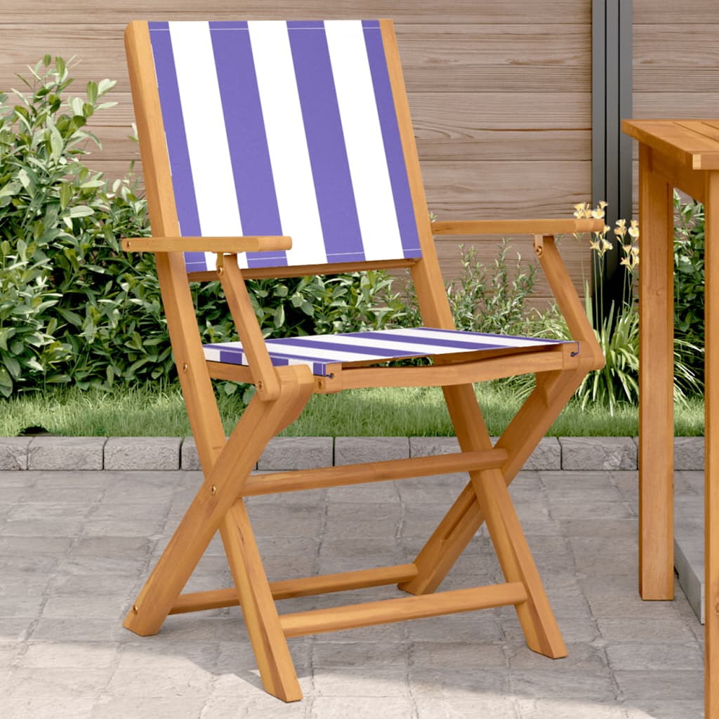 Garden Chairs 2 pcs Blue and White Solid Wood Acacia and Fabric