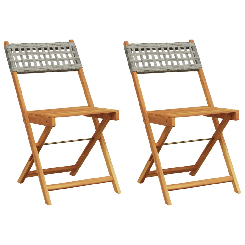 Bistro Chairs 2 pcs Grey Solid Wood Acacia and Poly Rattan