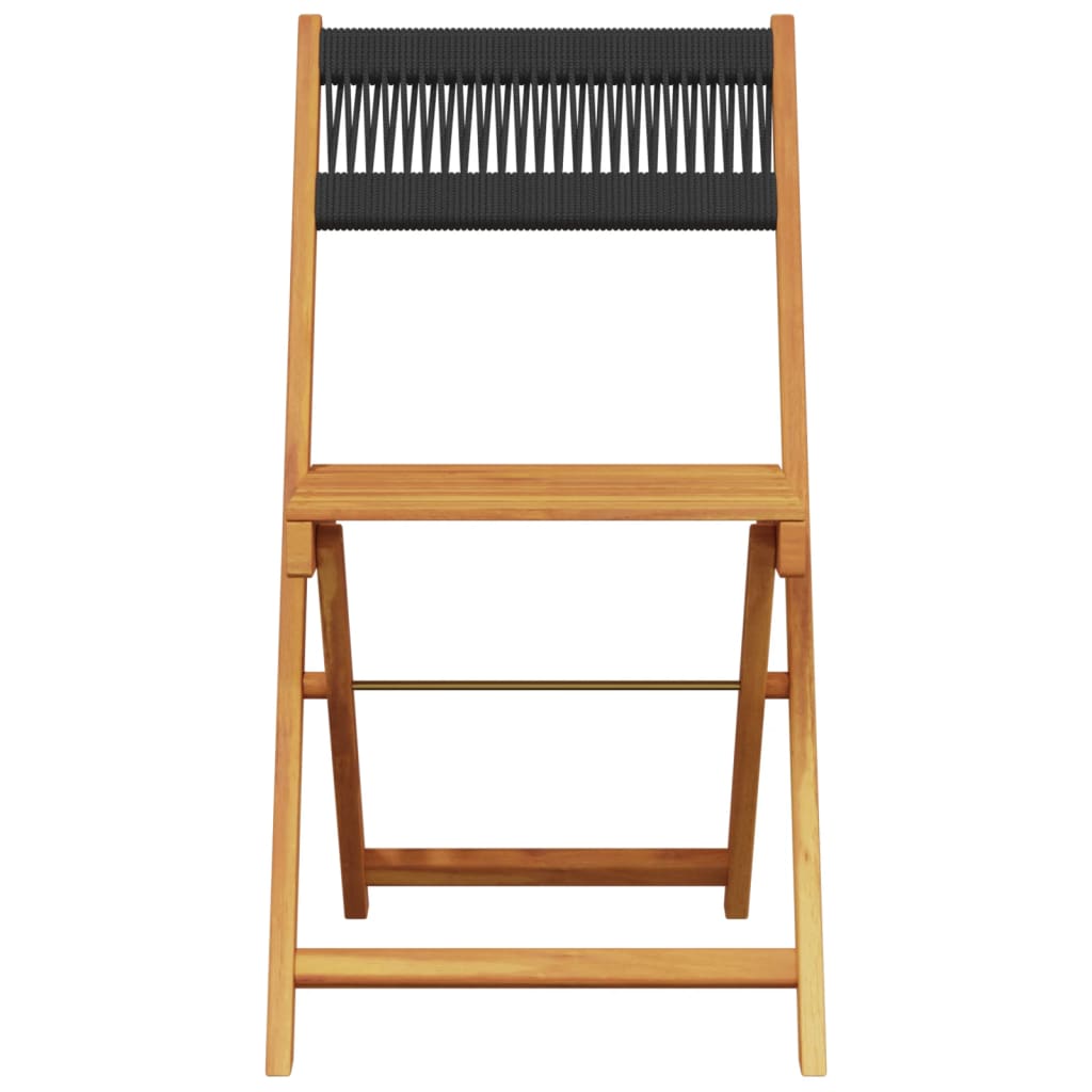 Bistro Chairs 2 pcs Black Solid Wood Acacia and Rope