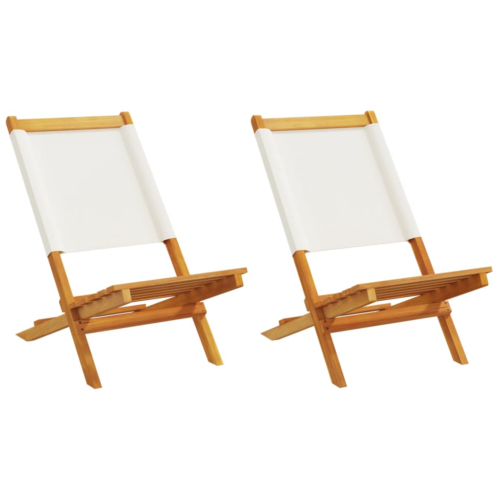 Garden Chairs 2 pcs Cream White Solid Wood Acacia and Fabric