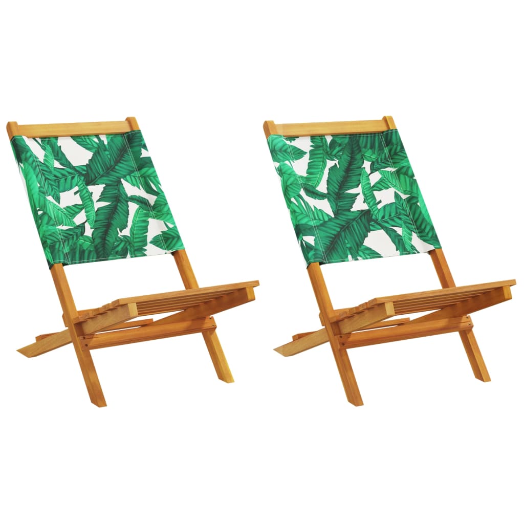 Garden Chairs 2 pcs Leaf Pattern Solid Wood Acacia and Fabric