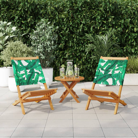 Garden Chairs 2 pcs Leaf Pattern Solid Wood Acacia and Fabric