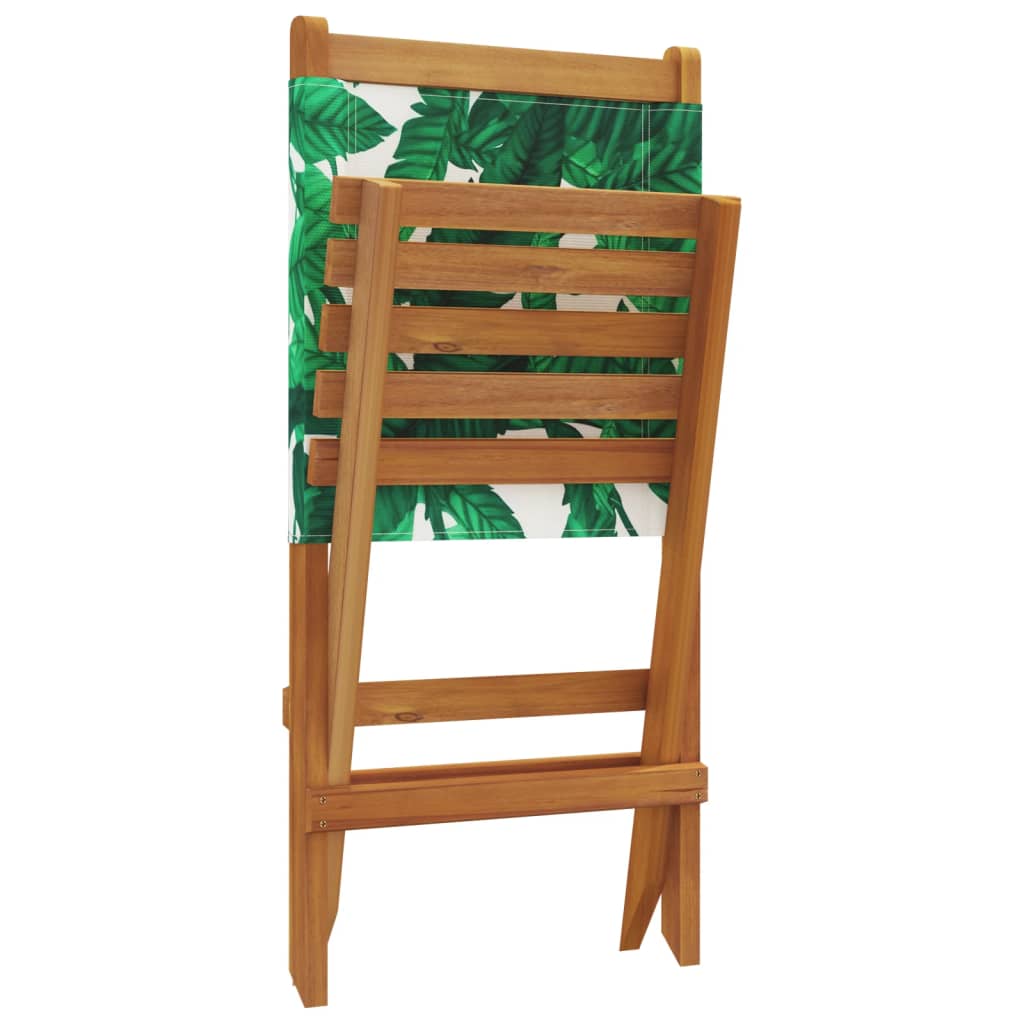 Garden Chairs 2 pcs Leaf Pattern Solid Wood Acacia and Fabric