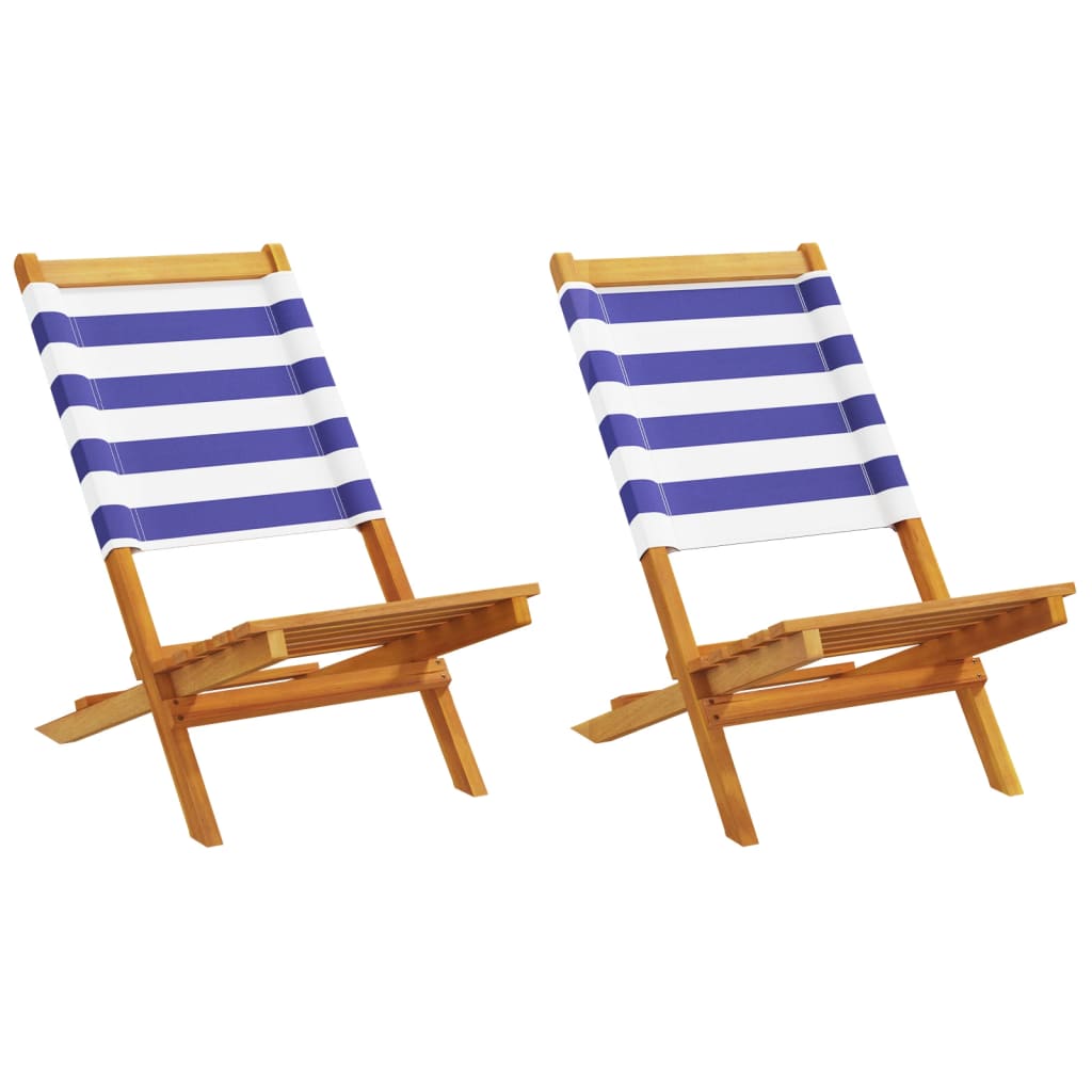 Garden Chairs 2 pcs Blue and white Solid Wood Acacia and Fabric