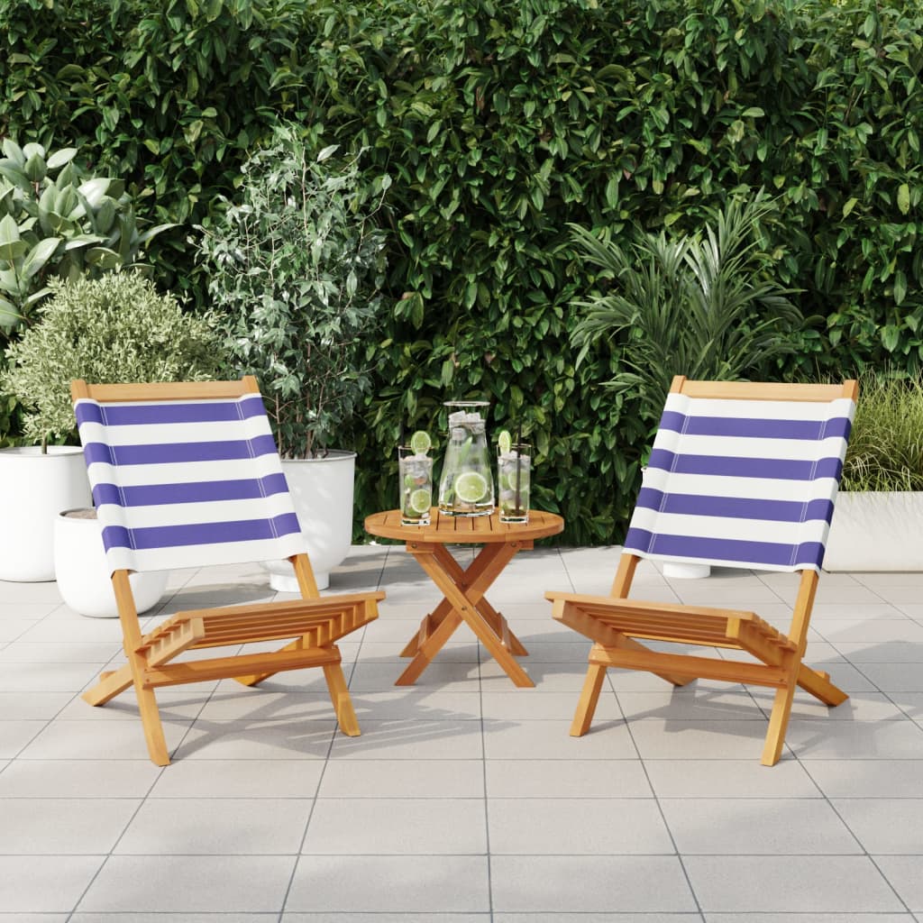 Garden Chairs 2 pcs Blue and white Solid Wood Acacia and Fabric