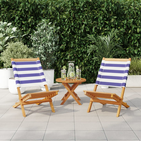 Garden Chairs 2 pcs Blue and white Solid Wood Acacia and Fabric