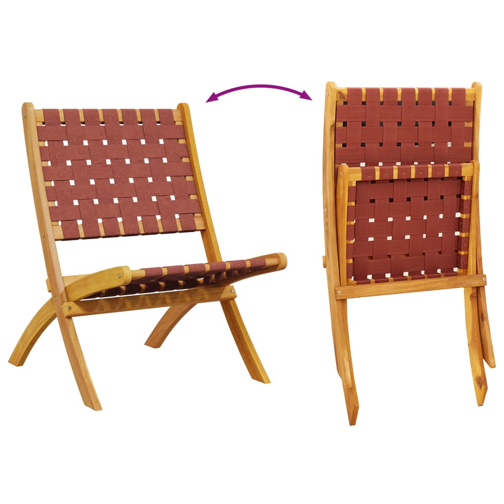 Folding Garden Chairs 2 pcs Red Solid Wood Acacia and Fabric