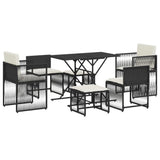 7 Piece Garden Dining Set with Cushions Black Poly Rattan