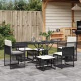 7 Piece Garden Dining Set with Cushions Black Poly Rattan