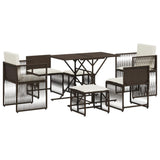 7 Piece Garden Dining Set with Cushions Brown Poly Rattan