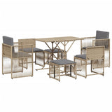 7 Piece Garden Dining Set with Cushions Beige Poly Rattan