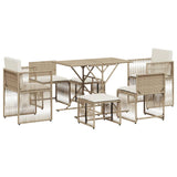 7 Piece Garden Dining Set with Cushions Beige Poly Rattan