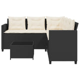 Garden Sofa with Table and Cushions L-shaped Black Poly Rattan