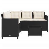 Garden Sofa with Table and Cushions L-shaped Black Poly Rattan