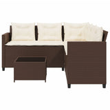 Garden Sofa with Table and Cushions L-Shaped Brown Poly Rattan