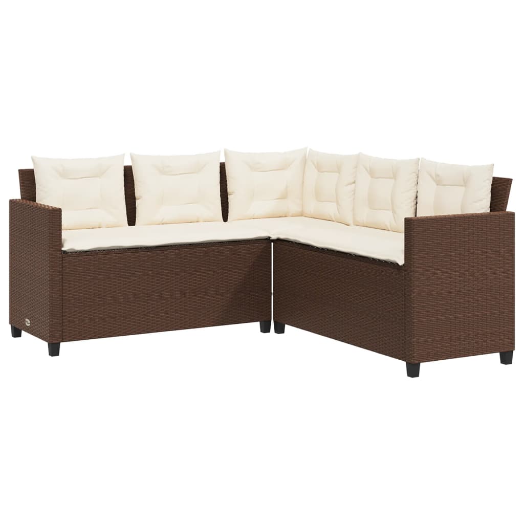 Garden Sofa with Table and Cushions L-Shaped Brown Poly Rattan