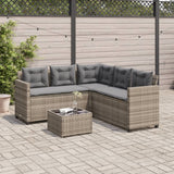 Garden Sofa with Table and Cushions L-Shaped Grey Poly Rattan