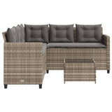 Garden Sofa with Table and Cushions L-Shaped Grey Poly Rattan