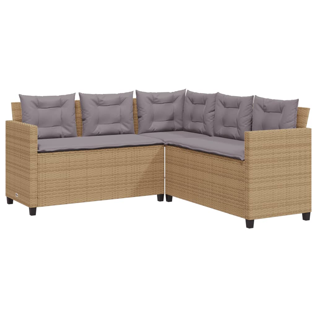 Garden Sofa with Table and Cushions L-Shaped Beige Poly Rattan