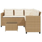 Garden Sofa with Table and Cushions L-Shaped Beige Poly Rattan