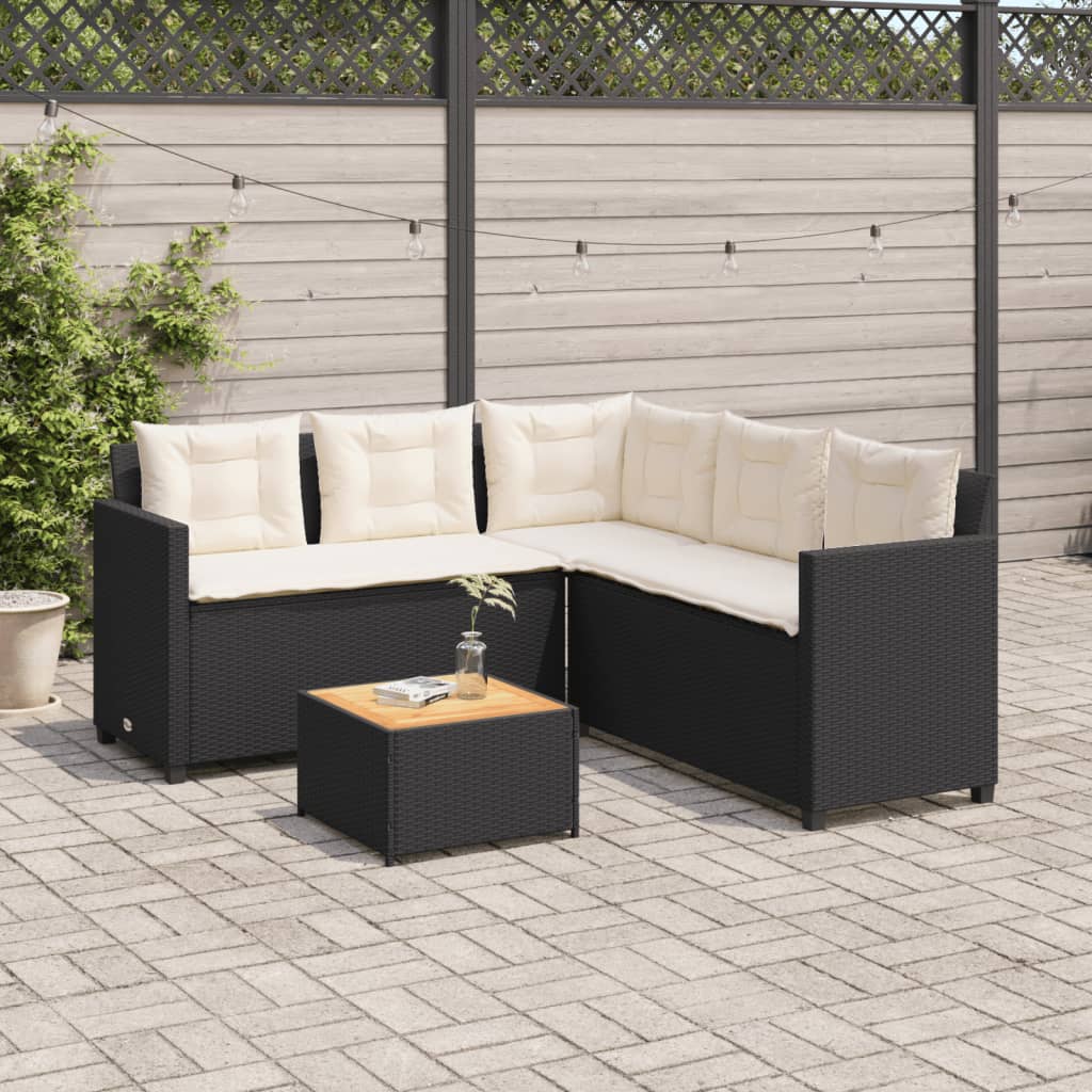 Garden Sofa with Table and Cushions L-shaped Black Poly Rattan