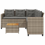 Garden Sofa with Table and Cushions L-Shaped Grey Poly Rattan