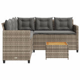 Garden Sofa with Table and Cushions L-Shaped Grey Poly Rattan