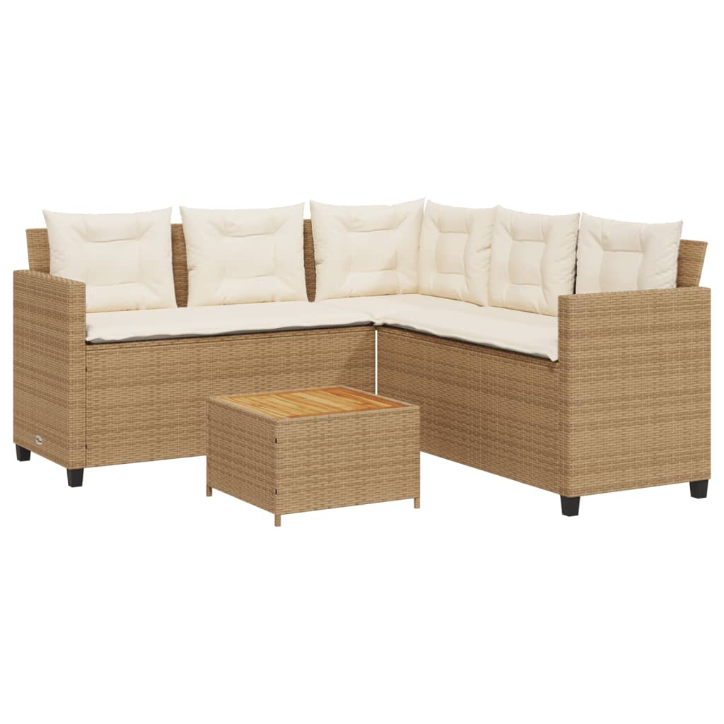 Garden Sofa with Table and Cushions L-Shaped Beige Poly Rattan