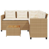 Garden Sofa with Table and Cushions L-Shaped Beige Poly Rattan