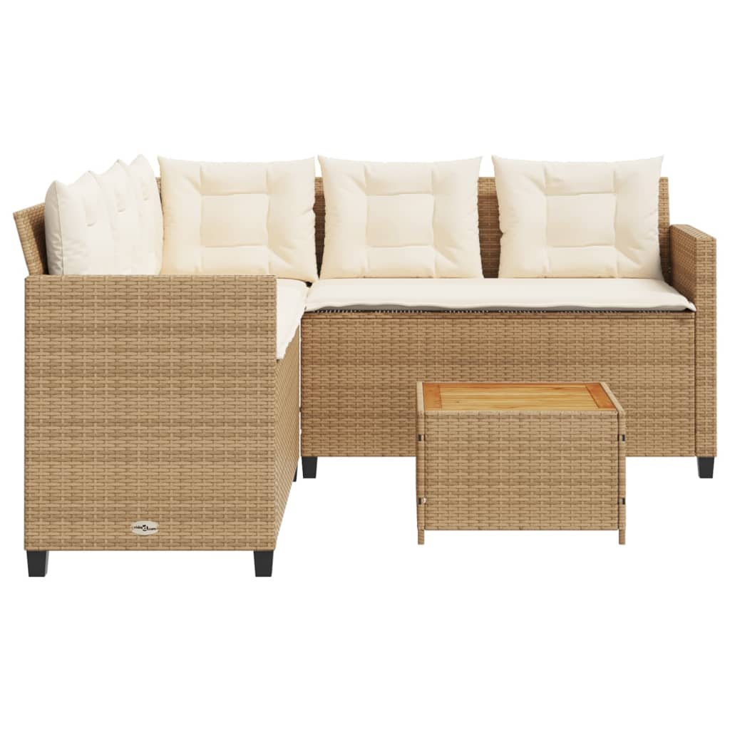 Garden Sofa with Table and Cushions L-Shaped Beige Poly Rattan