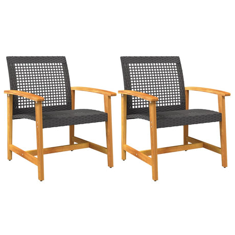 Garden Chairs 2 pcs Black Poly Rattan and Acacia Wood