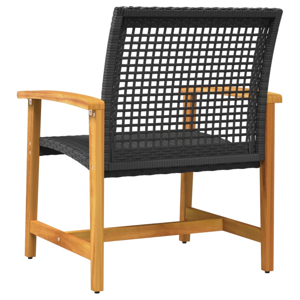 Garden Chairs 2 pcs Black Poly Rattan and Acacia Wood