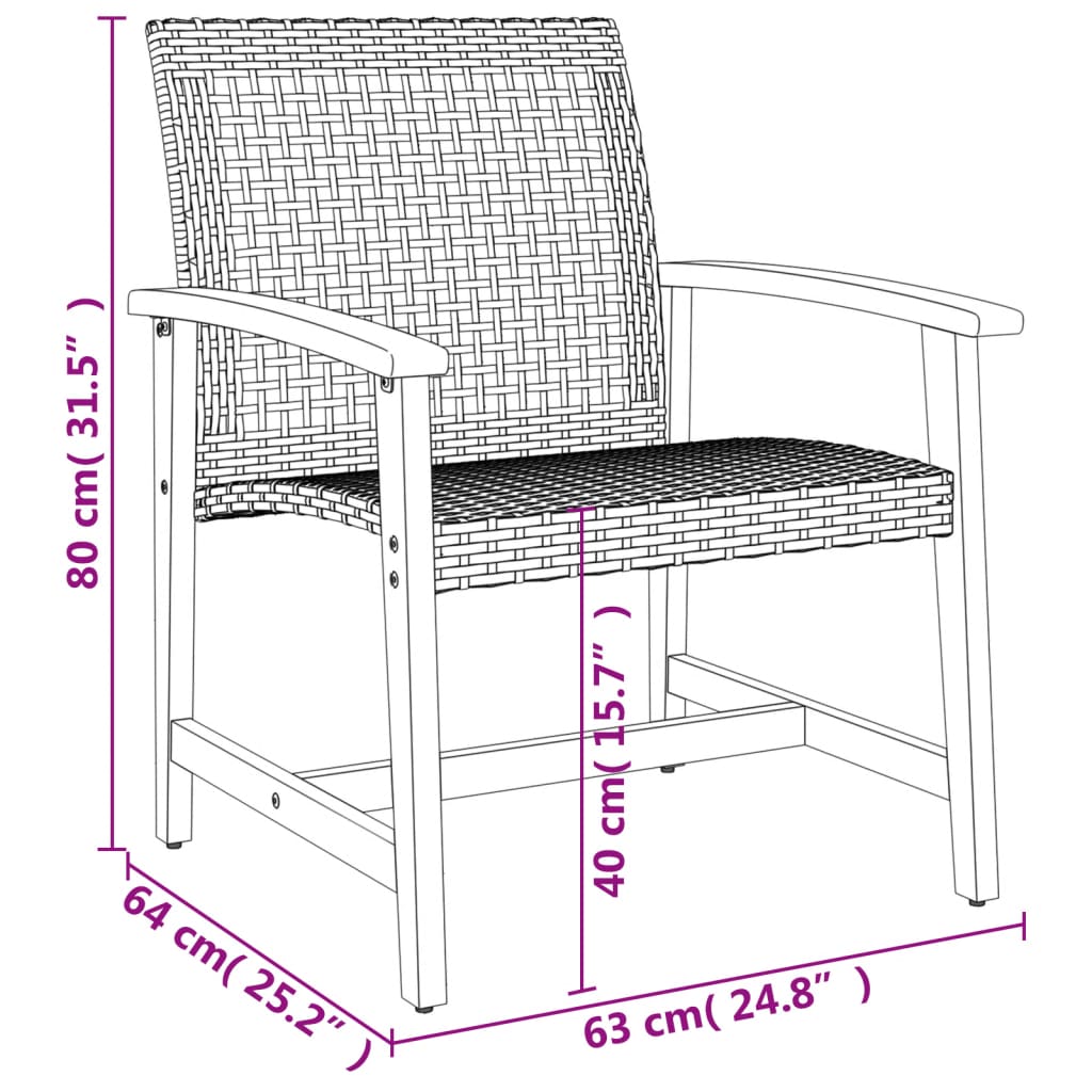 Garden Chairs 2 pcs Black Poly Rattan and Acacia Wood