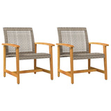 Garden Chairs 2 pcs Grey Poly Rattan and Acacia Wood