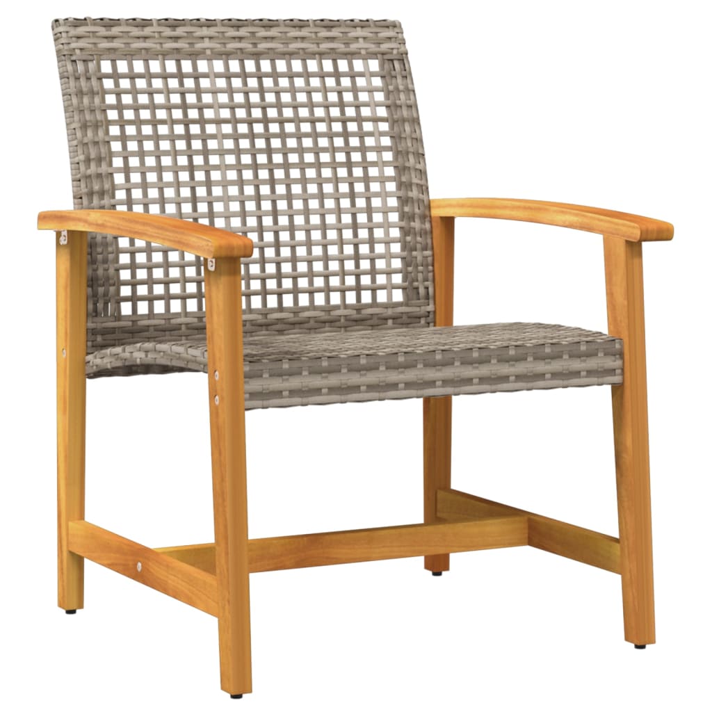 Garden Chairs 2 pcs Grey Poly Rattan and Acacia Wood