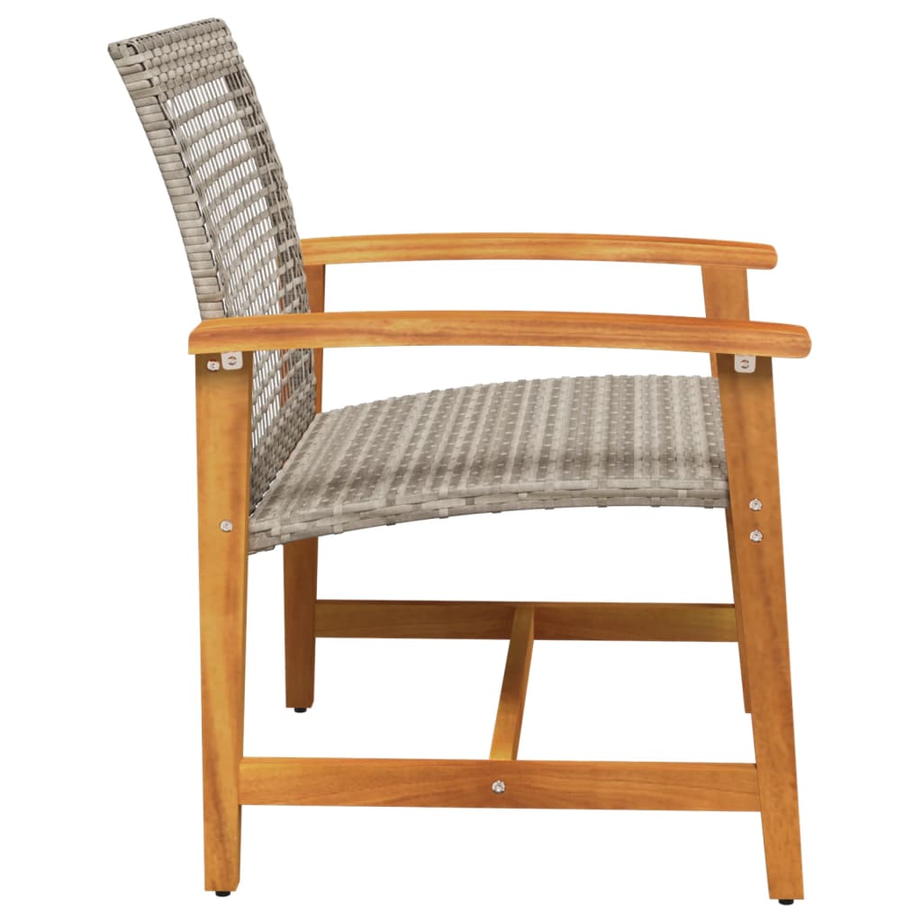 Garden Chairs 2 pcs Grey Poly Rattan and Acacia Wood