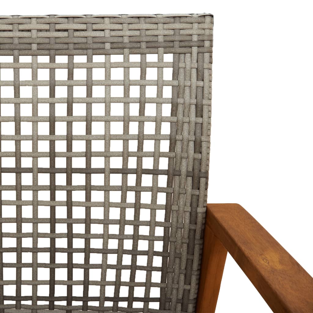 Garden Chairs 2 pcs Grey Poly Rattan and Acacia Wood