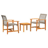 3 Piece Bistro Set Grey Poly Rattan and Acacia Wood