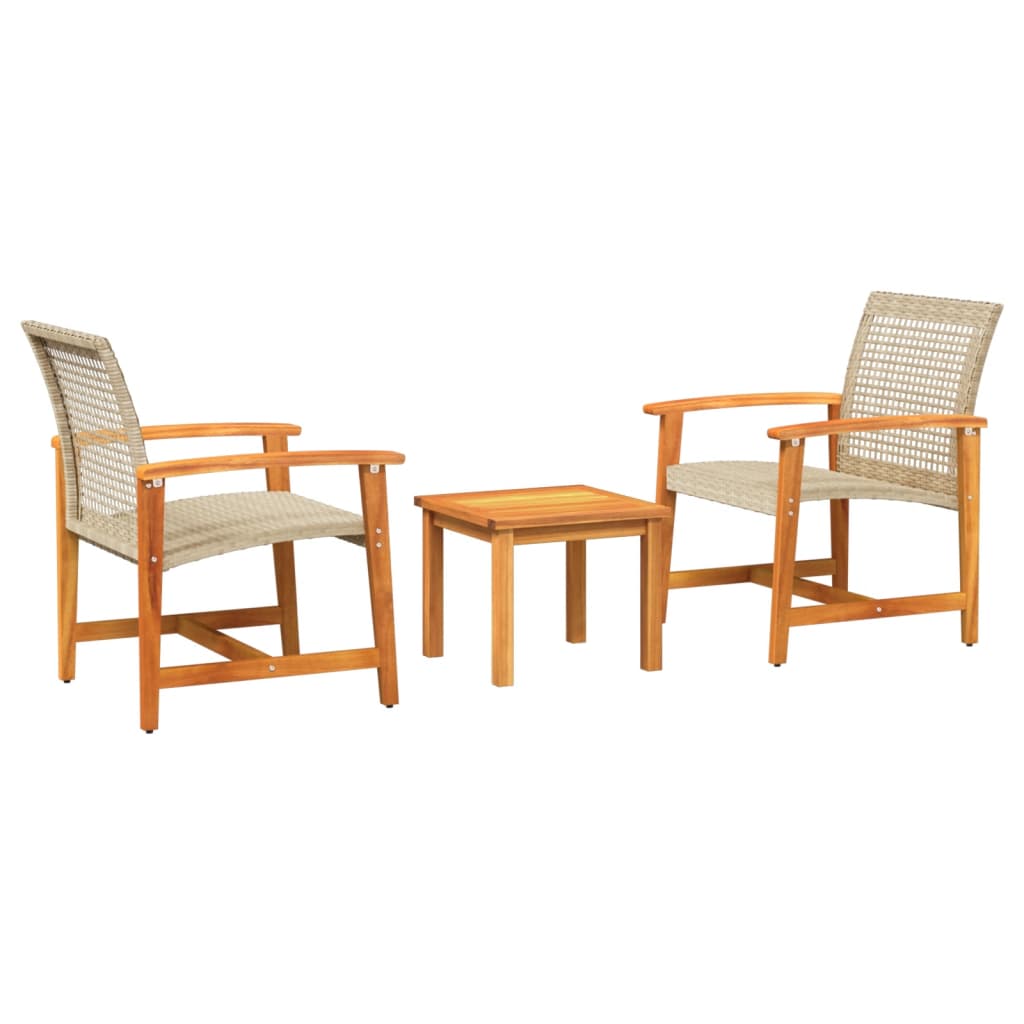 3 Piece Bistro Set Beige Poly Rattan and Acacia Wood