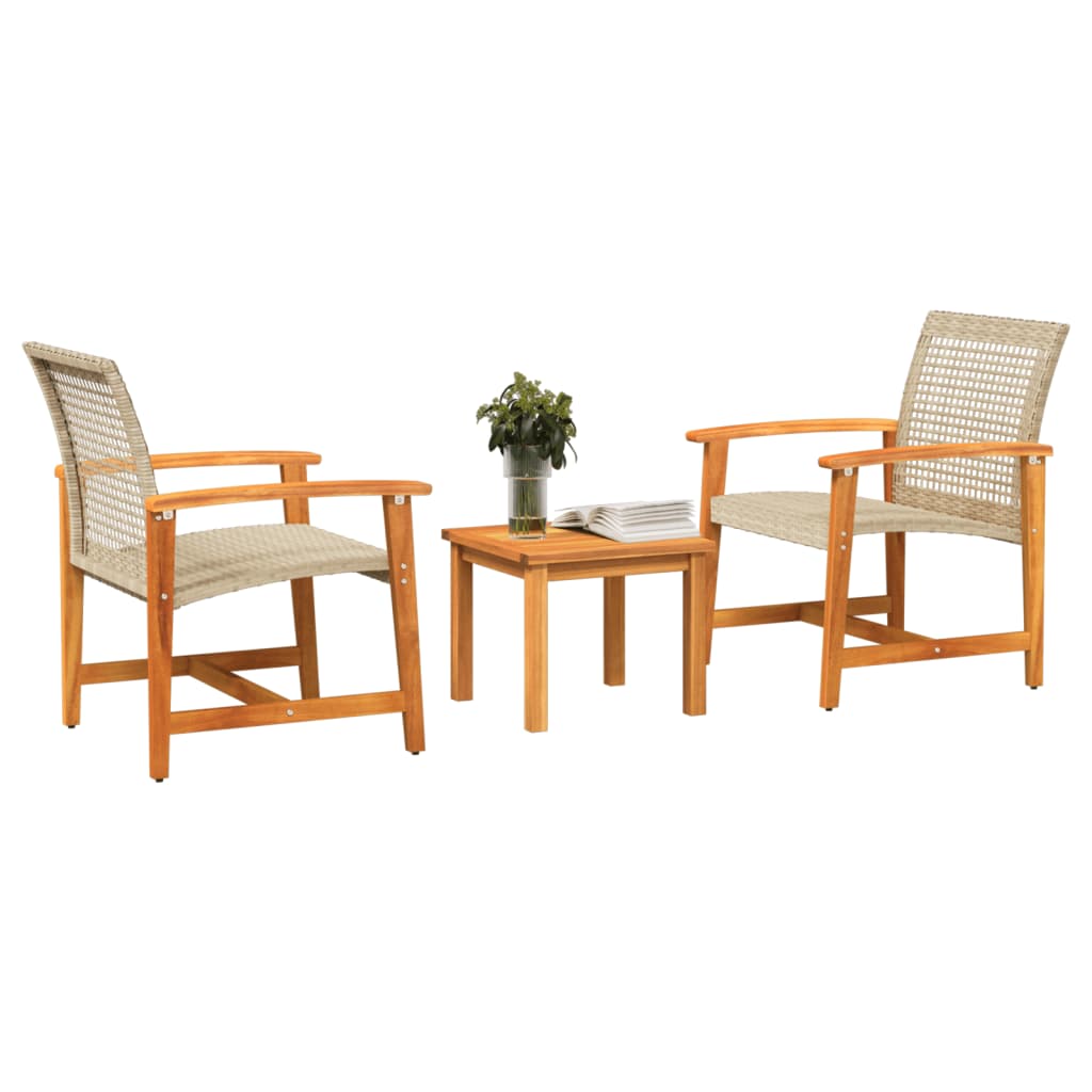 3 Piece Bistro Set Beige Poly Rattan and Acacia Wood