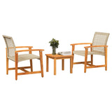 3 Piece Bistro Set Beige Poly Rattan and Acacia Wood