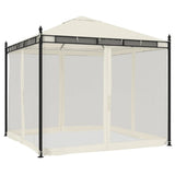 Gazebo with Mesh Walls Cream 2.93x2.93 m Steel