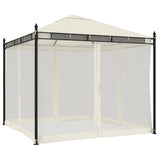 Gazebo with Mesh Walls Cream 2.93x2.93 m Steel