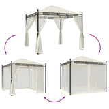 Gazebo with Mesh Walls Cream 2.93x2.93 m Steel