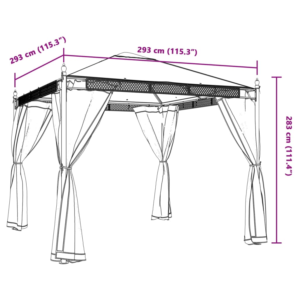 Gazebo with Mesh Walls Cream 2.93x2.93 m Steel