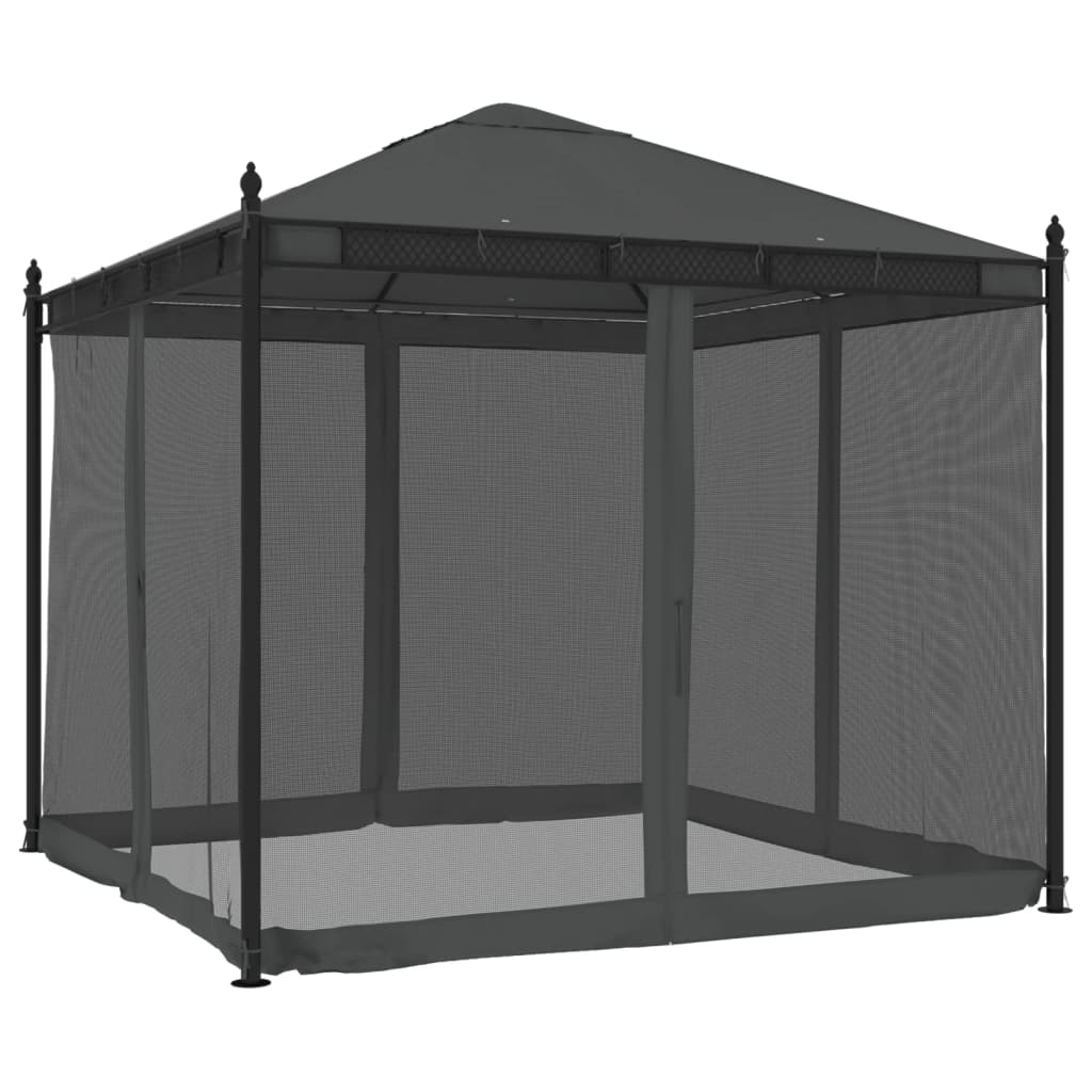 Gazebo with Mesh Walls Anthracite 2.93x2.93 m Steel